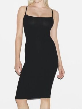 Skims Soft Slip Dress Spaghetti Slim Black Small